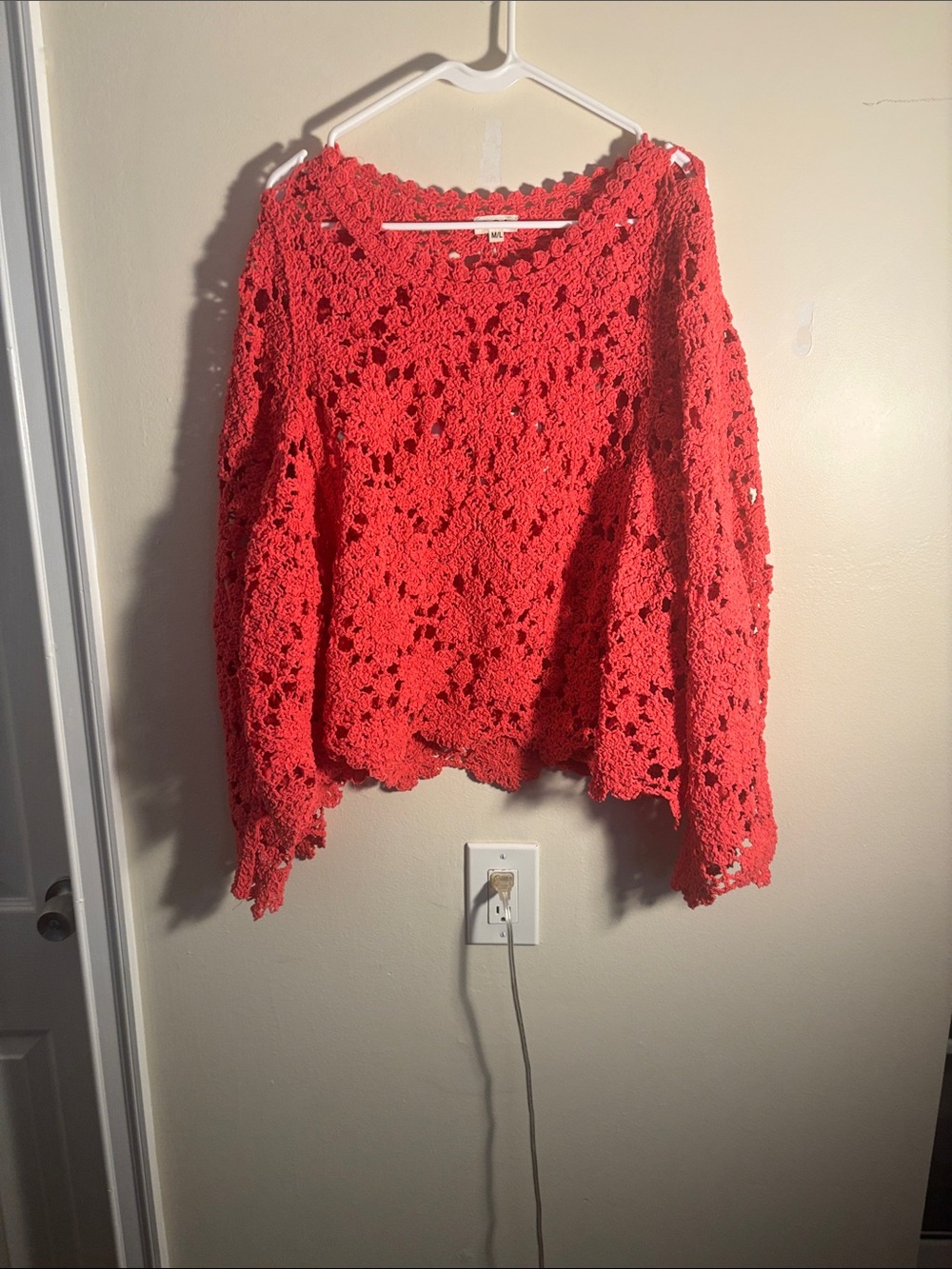 POL Coral-Red Crochet Floral Top